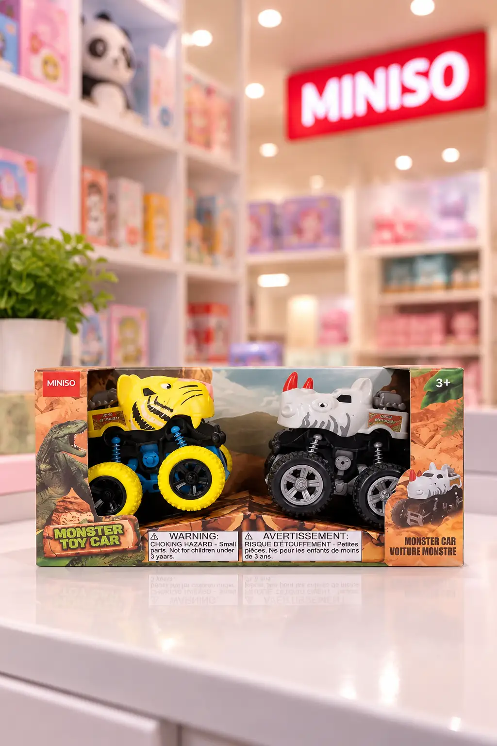 Miniso Lisanslı 10U Dinozor Serisi Oyuncak Araba 2'li – Ataletli Gergedan ve Kaplan