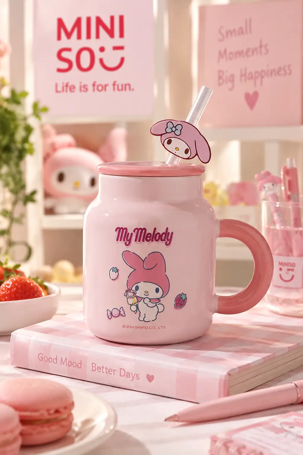 Sanrio Lisanslı My Melody Pipetli Seramik Kupa 410 mL – Kapaklı Tasarım