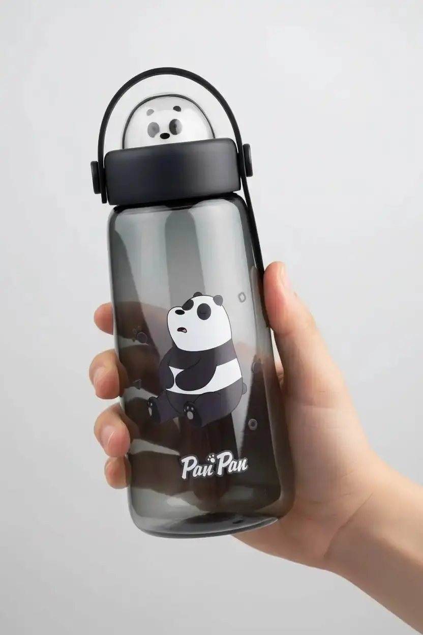 We Bare Bears Lisanslı Panda Su Şişesi – Sızdırmaz ve Dayanıklı Çocuk Matarası 600 ML