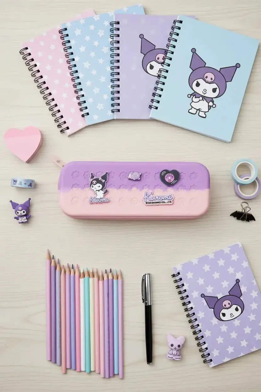 Sanrio Lisanslı Kuromi Silikon ve PVC Masa Üstü Düzenleyici Kırtasiye Kutusu