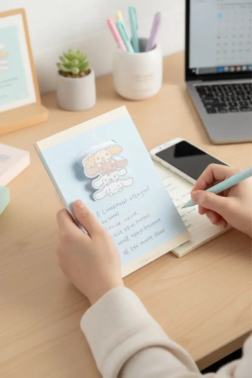 Sanrio Lisanslı Cinnamoroll Standlı Not Defteri – Masa Üstü Tasarım