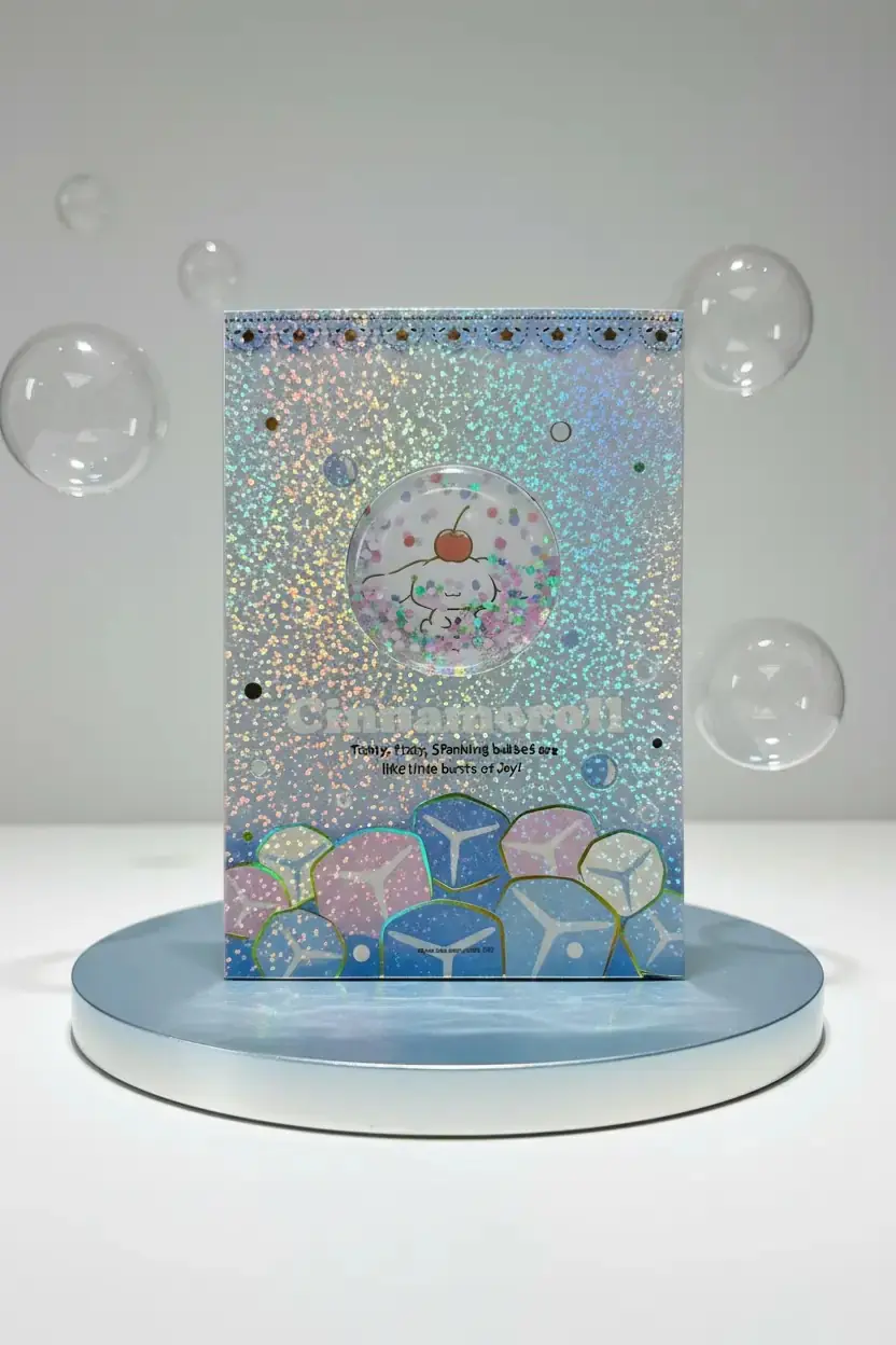 Sanrio Lisanslı Cinnamoroll Renkli Yaz Serisi Sert Kapak Kareli Sallantılı Not Defteri ve Sticker Seti – 80 Sayfa 17.4 Cm