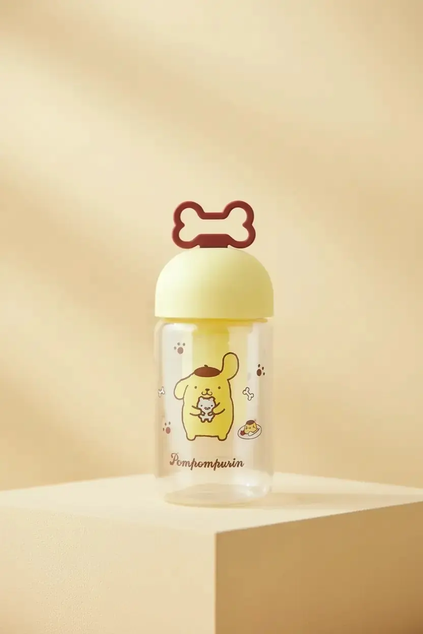 Sanrio Lisanslı Pompompurin Süzgeçli Borosilikat Cam Şişe – Bitki Çayı Demleme Matarası