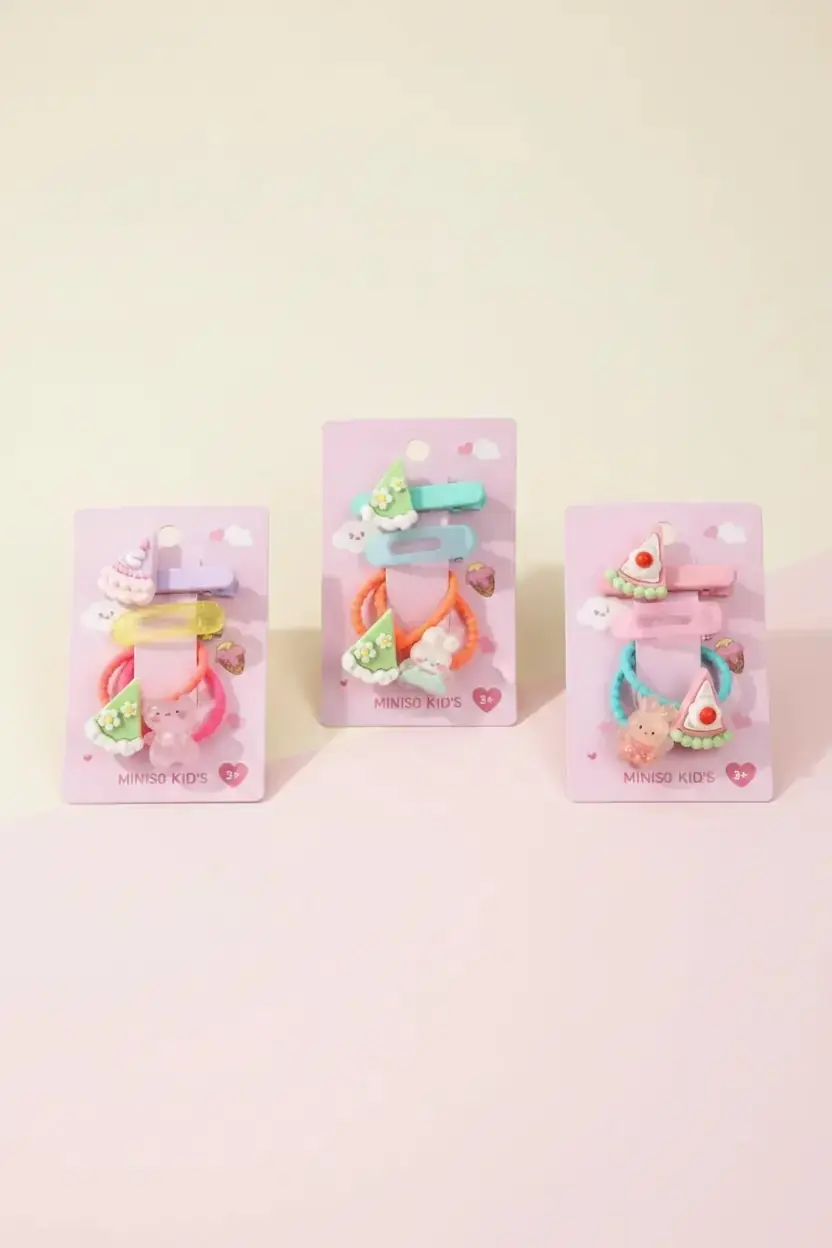 Miniso Lisanslı Eğlence Serisi Dondurma Figürlü 4'lü Saç Toka Seti – Çocuklar İçin Tatlı Tasarımlı ve Dayanıklı Aksesuar