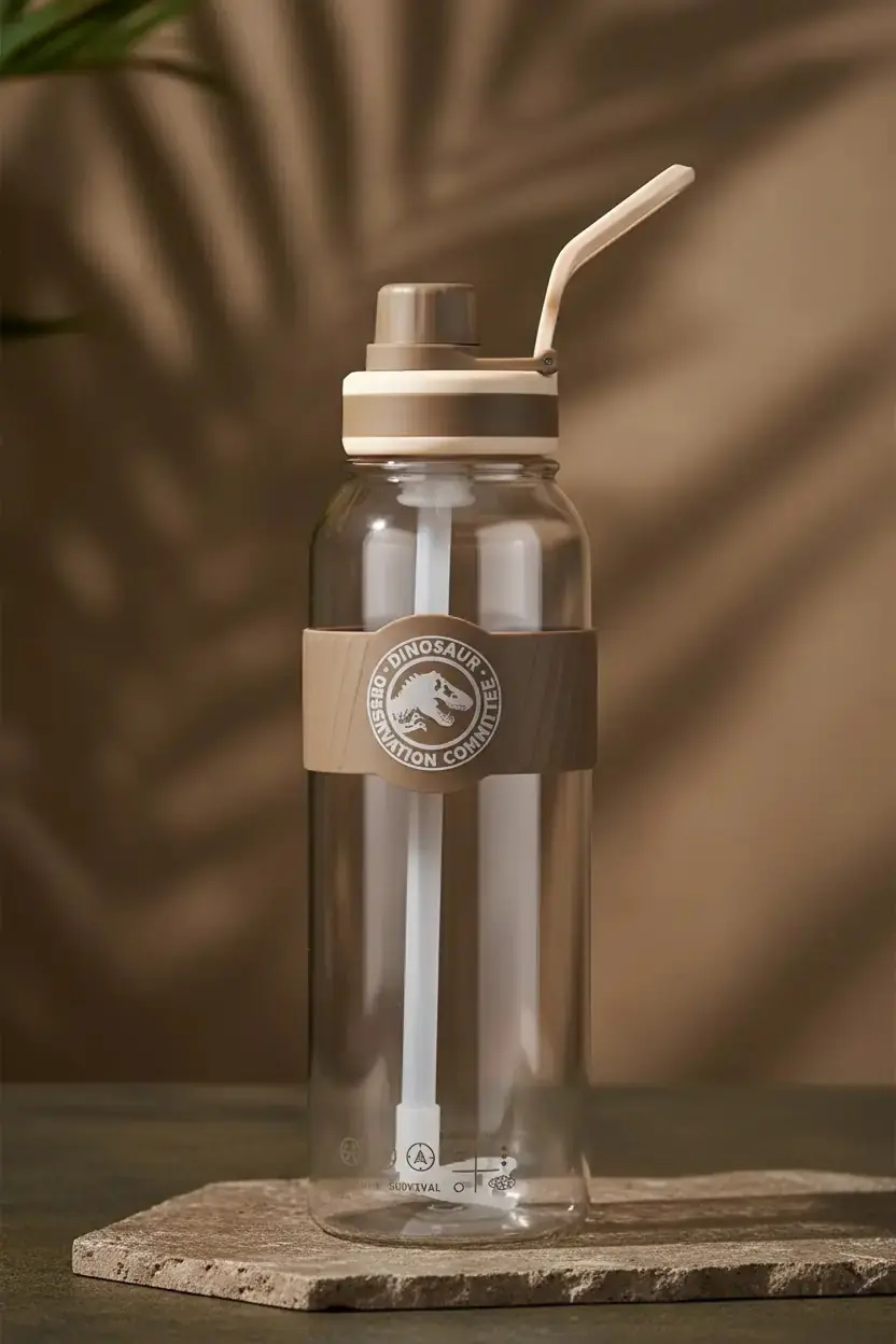 Jurassic World Lisanslı Ergonomik Saplı ve Pipetli Plastik Matara 1000 ml (Kahverengi)