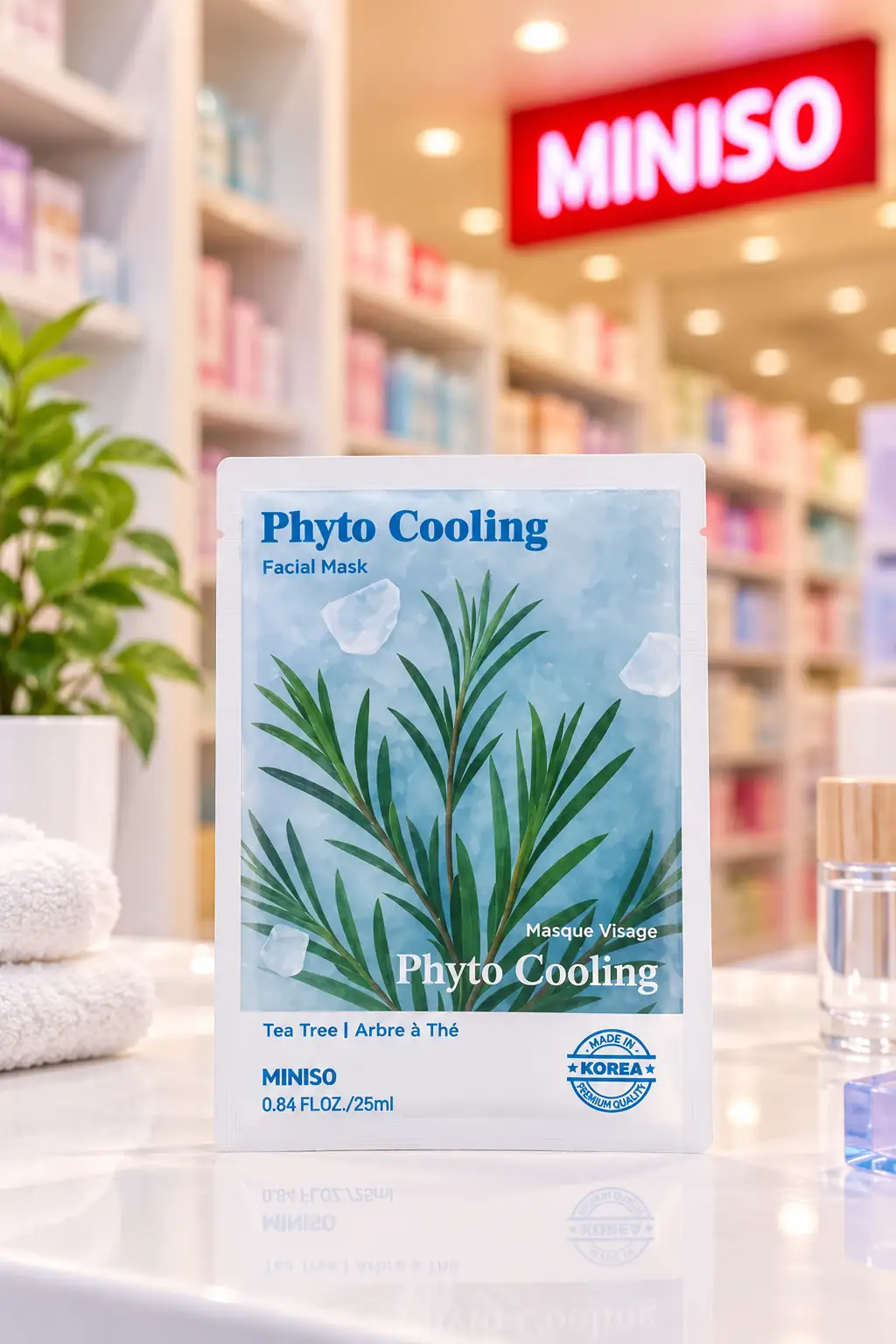 Miniso Lisanslı Bitkisel Ferahlatıcı Yüz Maskesi – Çay Ağacı Temalı Kağıt Maske