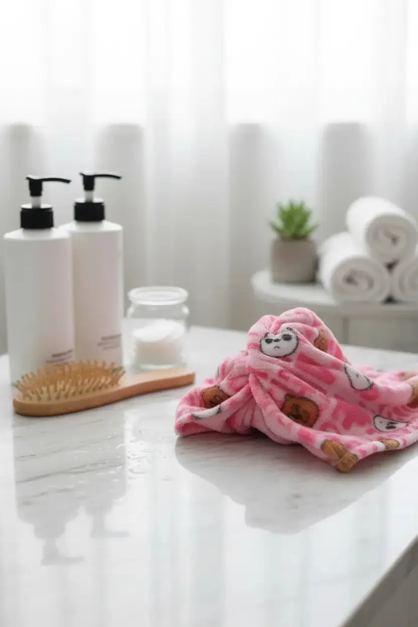 We Bare Bears Lisanslı Saç Havlusu – Mikrofiber Hızlı Kuruyan Pembe