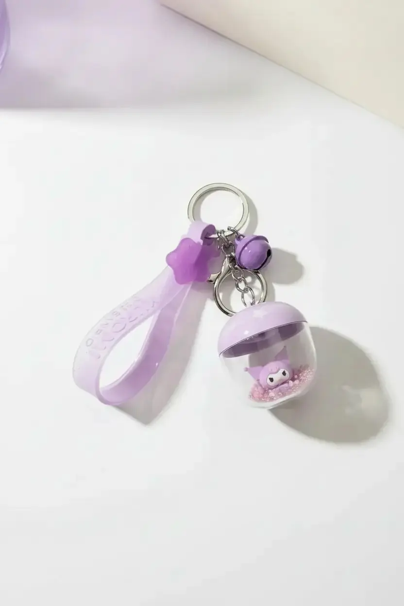Sanrio Lisanslı Kuromi Çiçek Perisi Serisi LED Işıklı Sallantılı Figür Anahtarlık ve Çanta Süsü