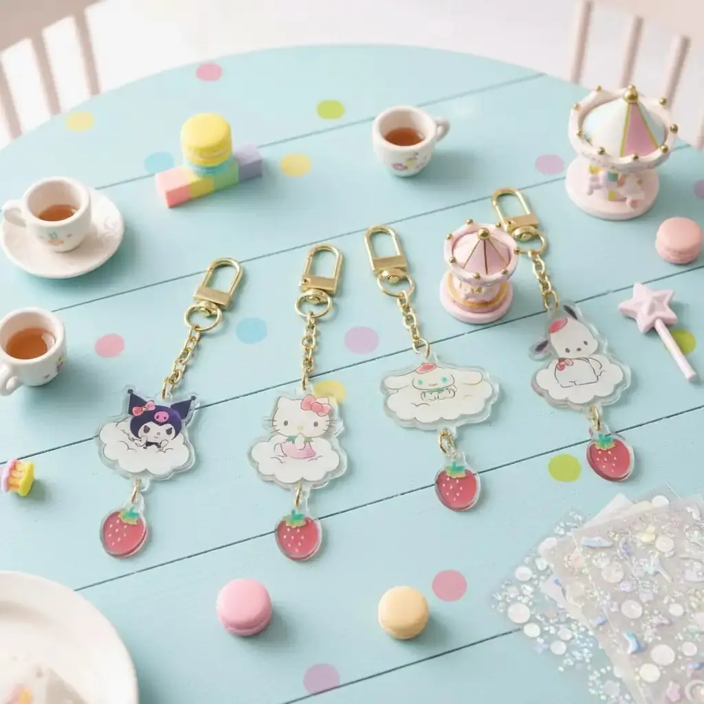 Sanrio Lisanslı Çilek Serisi Akrilik Anahtarlık - Karakter Figürlü ve Çinko Alaşım Çanta Aksesuarı
