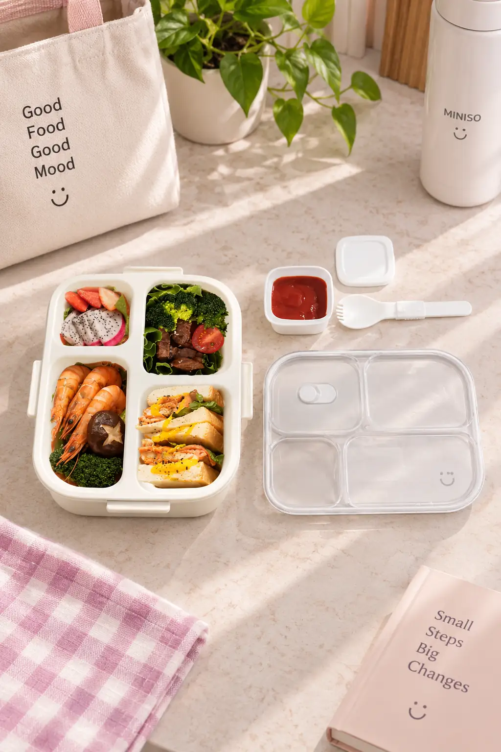 Miniso Lisanslı Graceful Serisi 4 Bölmeli Sızdırmaz Yemek Kutusu 1150 mL