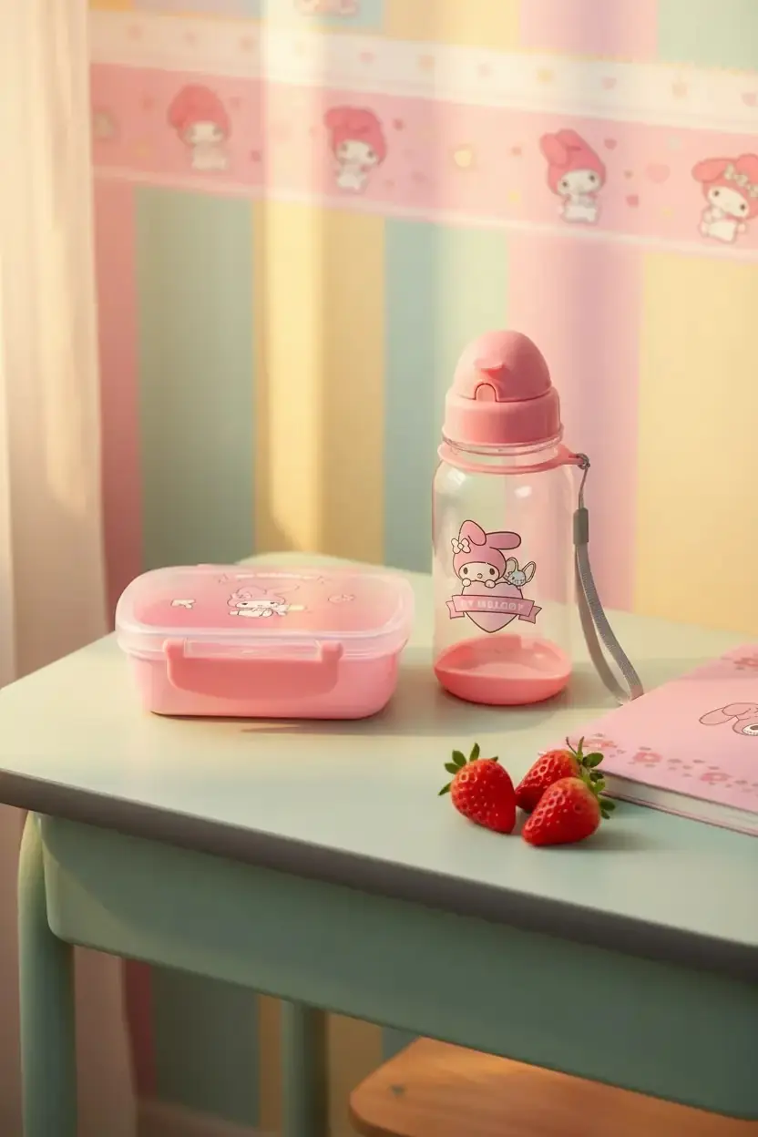 Sanrio Lisanslı My Melody Bento Yemek Kutusu ve Su Şişesi Seti 20 Cm – Günlük Kullanım