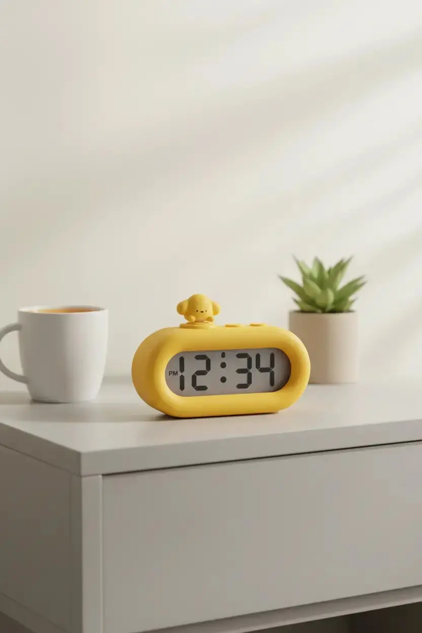 Miniso Lisanslı TUTOGOU Figürlü Çalar Saat Sarı – LCD Ekranlı Renkli Tasarım