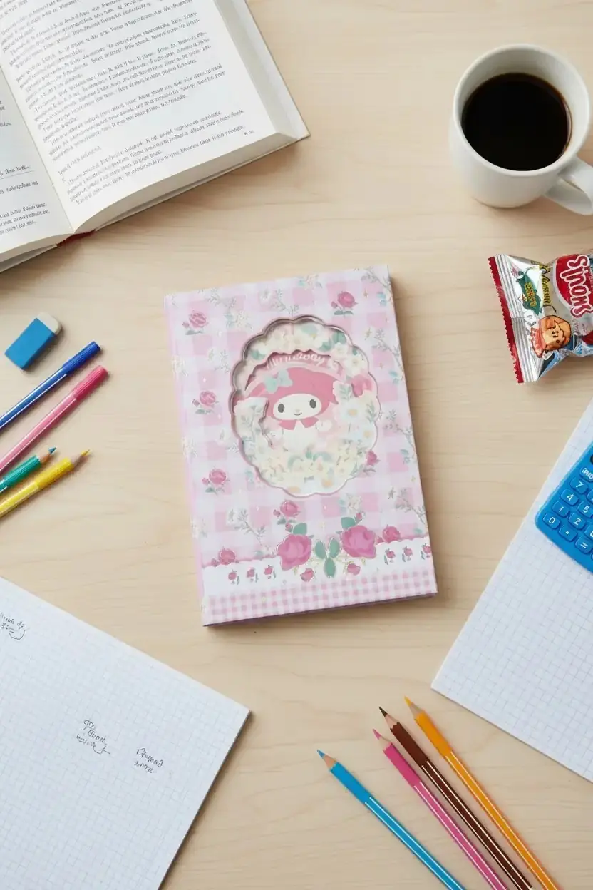 Sanrio Lisanslı My Melody Sert Kapak Not Defteri – 96 Yaprak Çiçek Desenli Pastel Tasarım Günlük