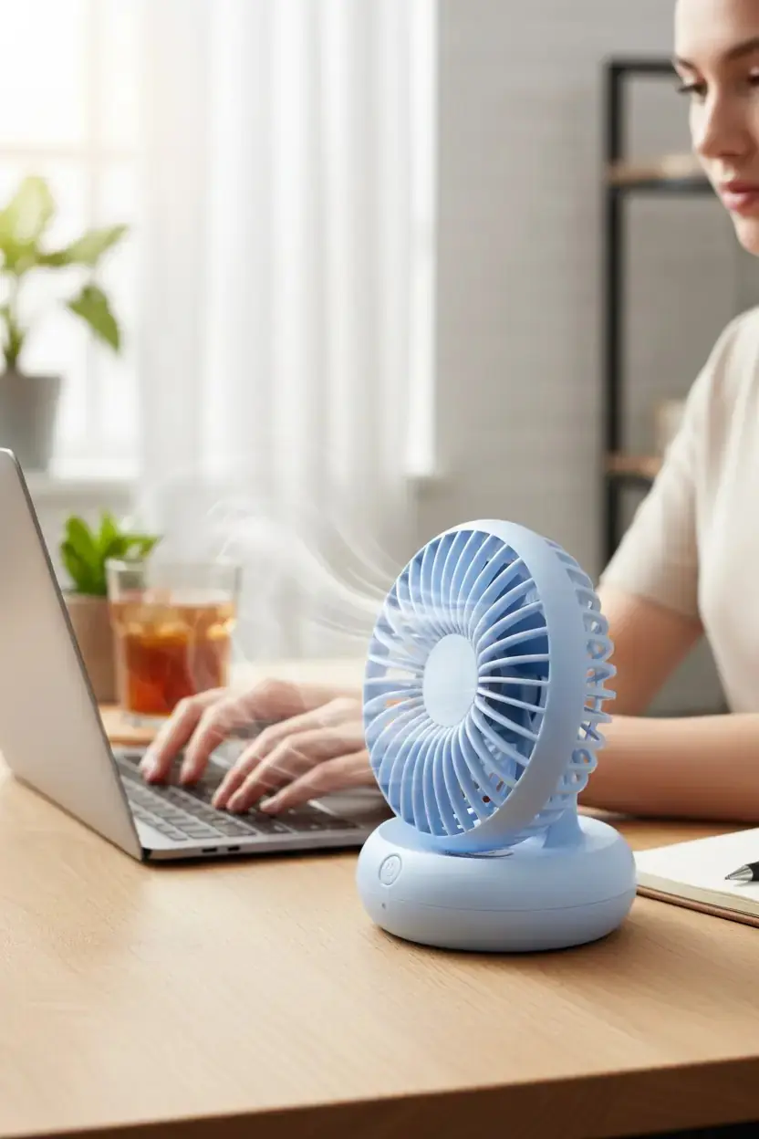 Miniso Lisanslı Soğutmalı Taşınabilir Masaüstü Fan Mavi – Çok Kademeli Hız Ayarlı Şık Tasarım 14 Cm
