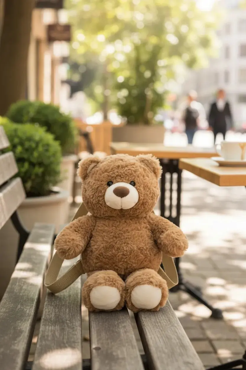 Miniso Lisanslı Hediye Ayı Peluş Sırt Çantası Kahverengi Ayarlanabilir Askılı Çocuk Çantası