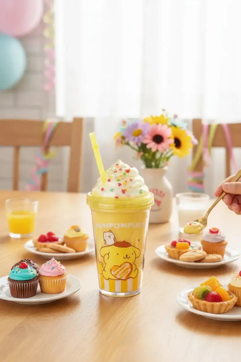 Sanrio Lisanslı Pompompurin Pipetli Plastik Şişe – Ergonomik Tasarımlı Çocuk Matarası
