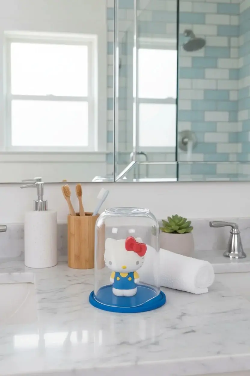 Sanrio Lisanslı Hello Kitty Banyo Bardak Seti – Hijyenik Kapaklı Estetik Tasarım 8,5 Cm