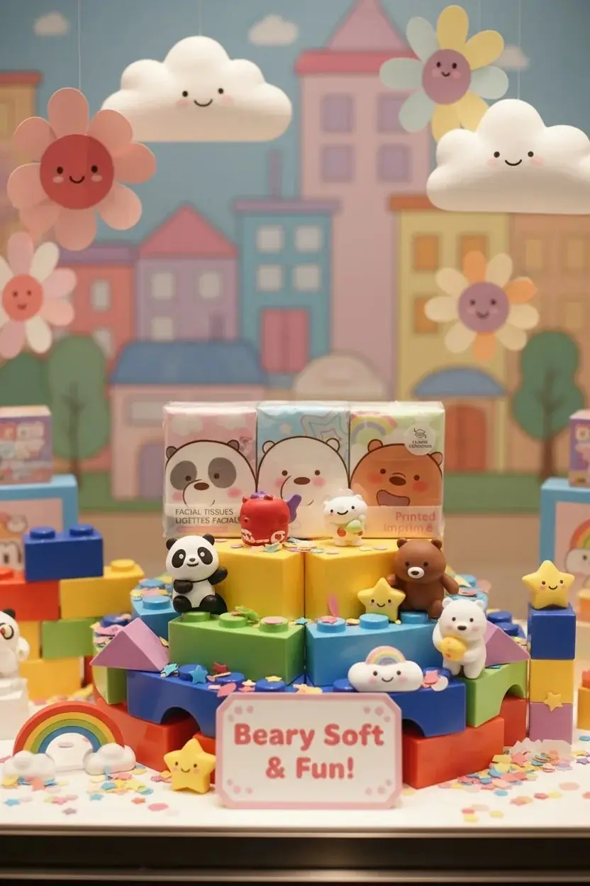 We Bare Bears Lisanslı Baskılı Kağıt Mendil – 3 Katlı Yumuşak ve Dayanıklı 9 Yaprak 9'lu Paket