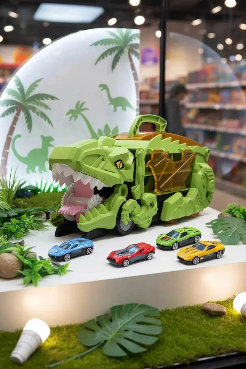 Miniso Lisanslı Dönüşüm Dinozor Serisi Pisti Düzenleme Aracı Yeşil – 2’si 1 Arada Arabalı Taşıma Çantası ve Dönüşebilir Oyun Seti 35,5 Cm