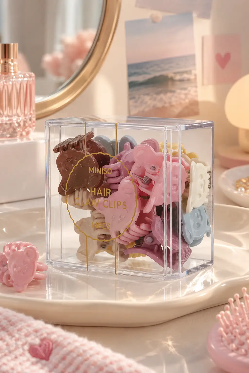 Miniso Lisanslı Sevimli Ayı Mini Saç Pençesi Tokası (14 Adet) – Şeffaf Kutulu & Hafif