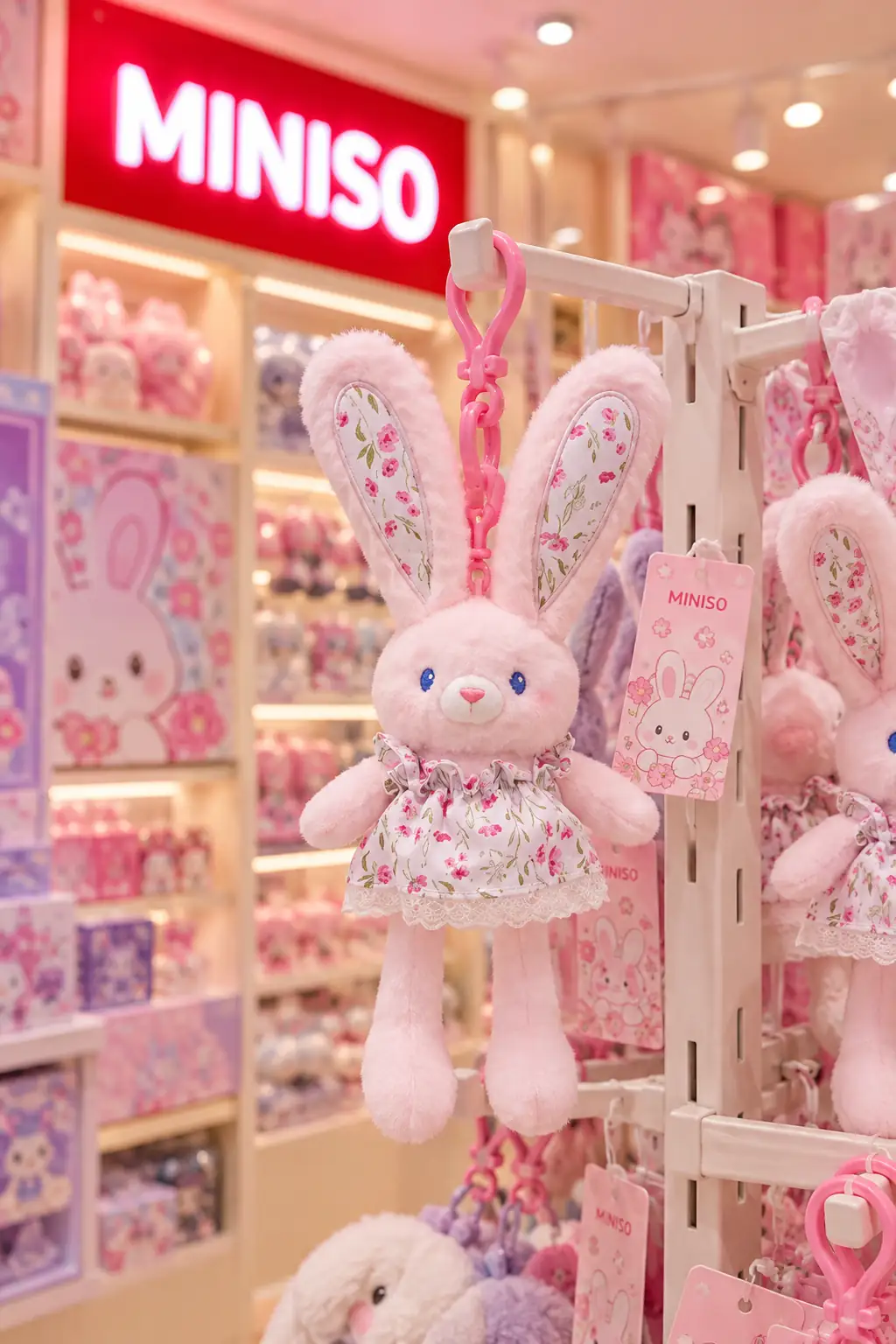 Miniso Lisanslı Uzayan Kollu Bacaklı 12 İnç Peluş Askı Süsü Pembe – Çiçek Elbiseli Model