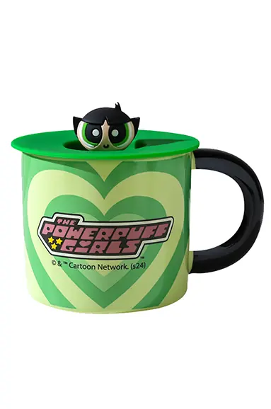 Powerpuff Girls Lisanslı Buttercup Kapaklı Seramik Bardak Yeşil 340 mL 8 Cm