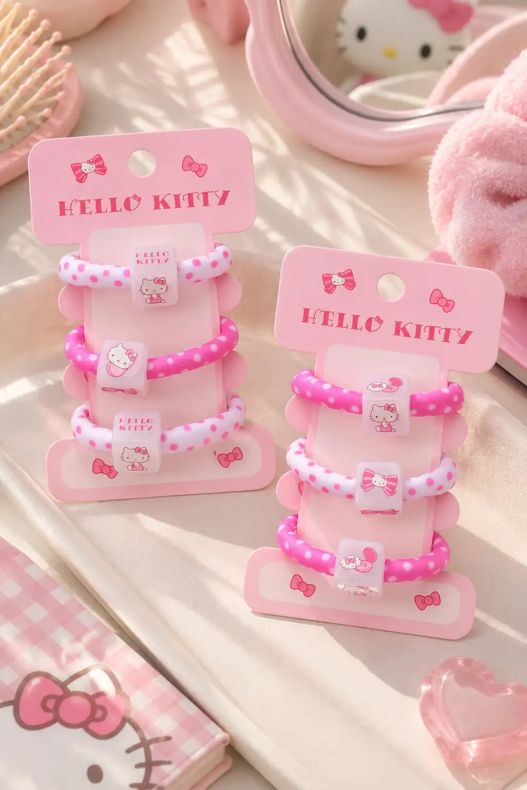 Sanrio Lisanslı Hello Kitty Zar Figürlü Saç Lastiği 11 Cm – 3 Adet Renkli Sevimli Set