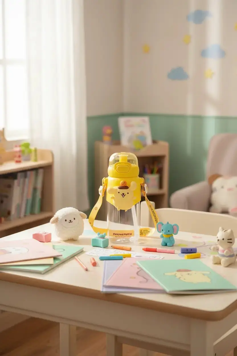 Sanrio Lisanslı Tritan Pipetli ve Omuz Askılı Sızdırmaz Çocuk Matarası (600 ml) – Pompompurin