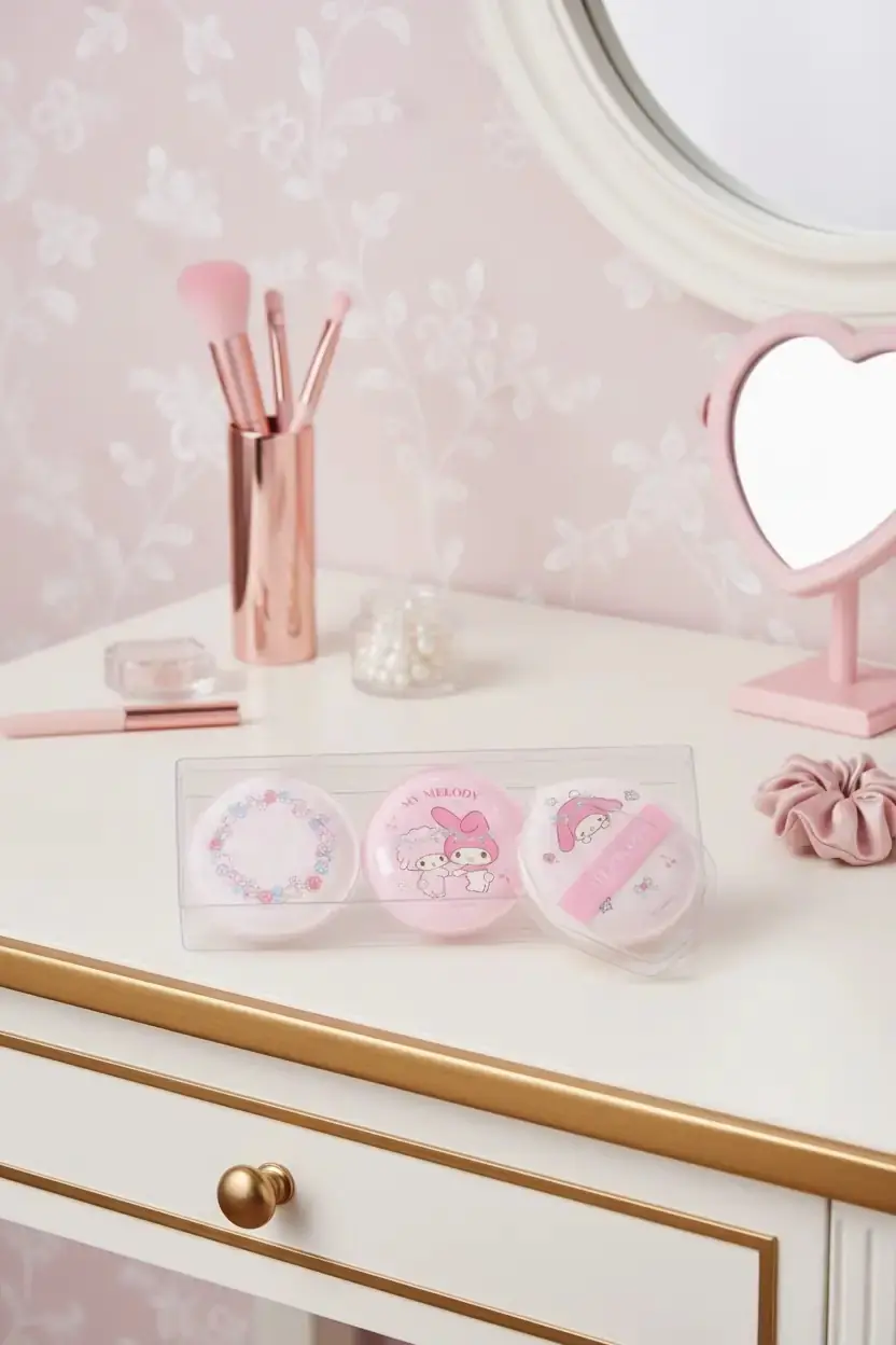 Sanrio Lisanslı My Melody Ekstra Büyük Makyaj Pufu Seti 14,5 Cm – 2 Adet + Kap