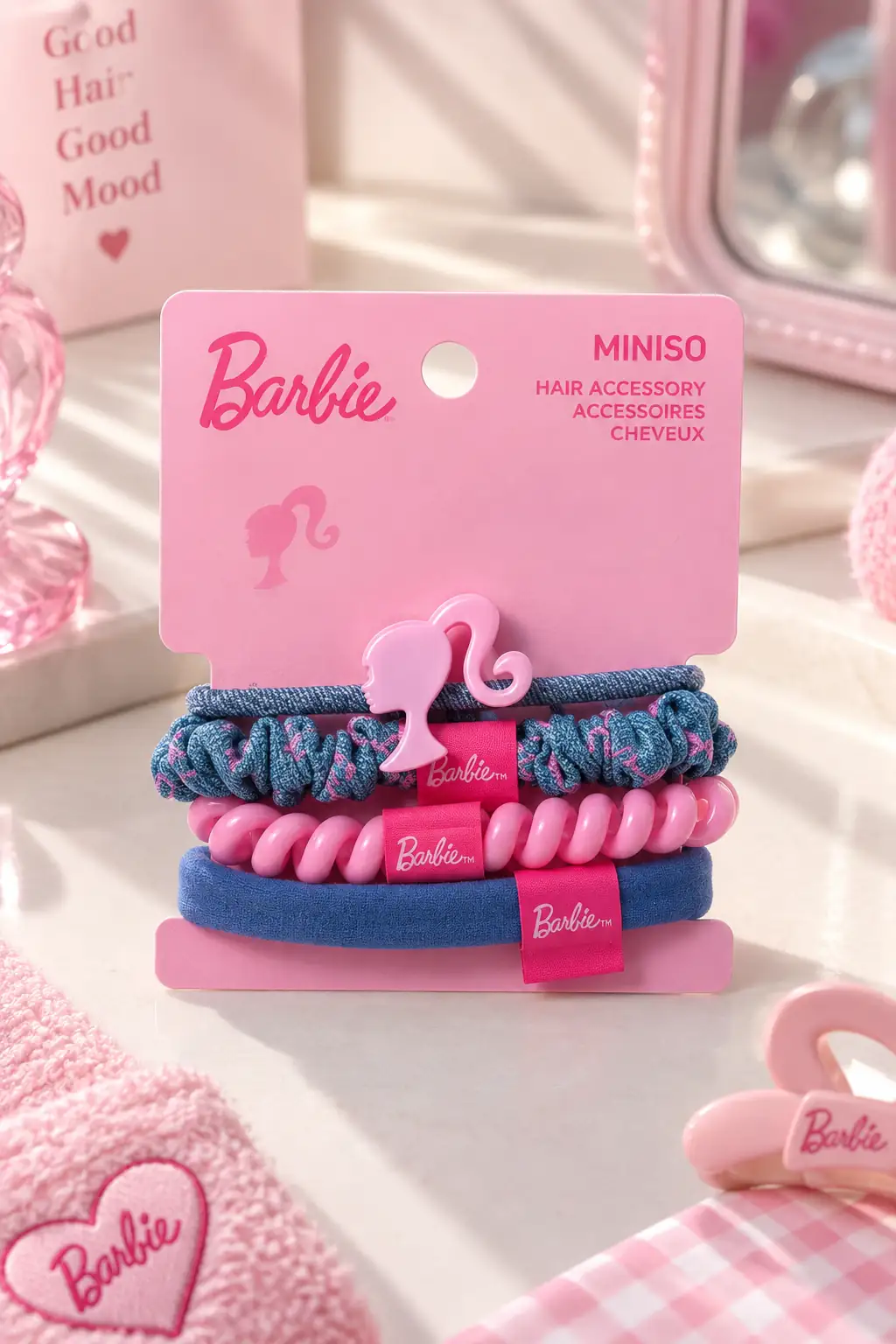 Barbie Lisanslı Pembe Serisi Saç Lastiği – Esnek ve Saç Dostu Renkli Toka Seti (4 Adet) 6 Cm