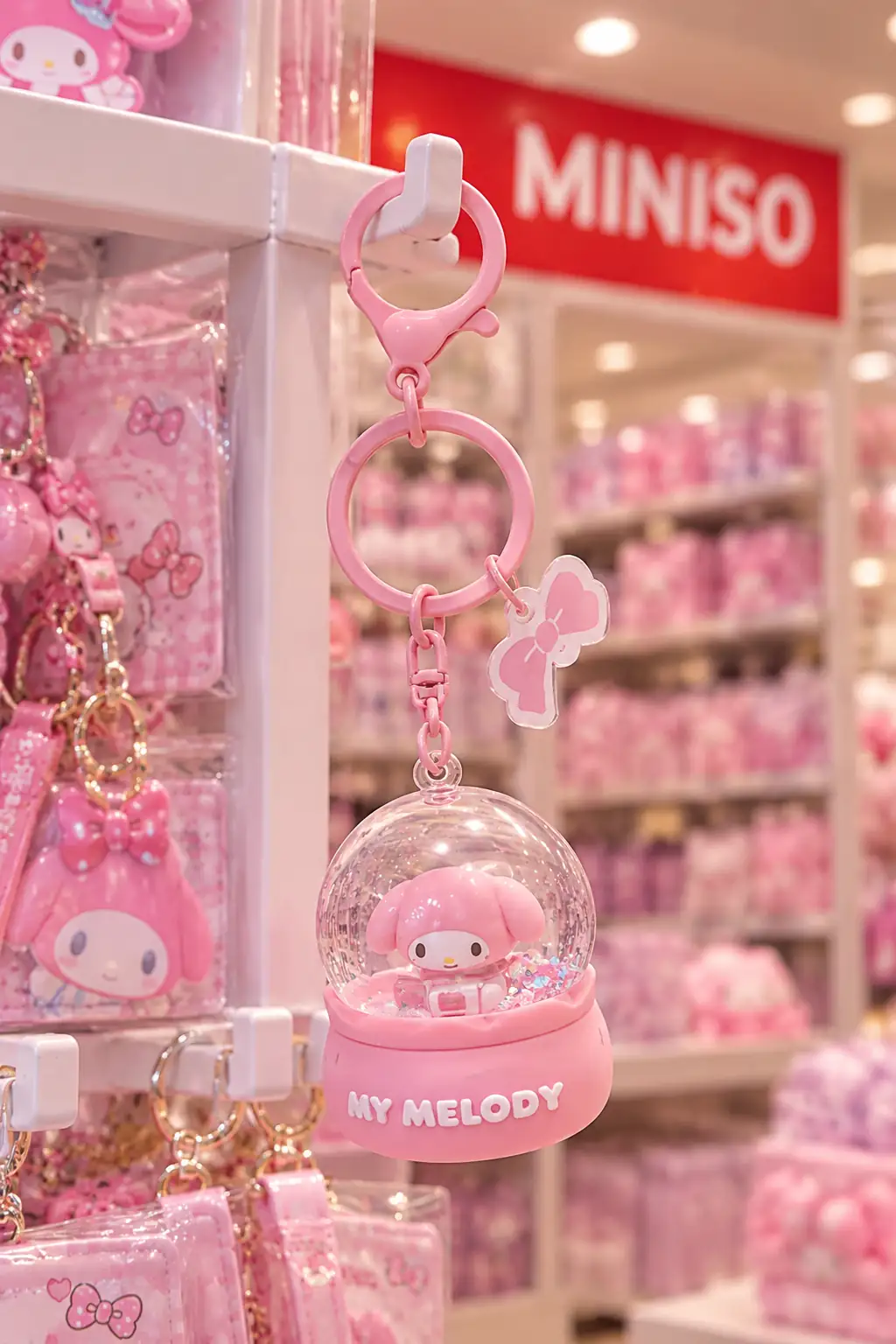 Sanrio Lisanslı My Melody Kristal Top Sıvı Anahtarlık - Hareketli Figürlü ve Işıltılı Çanta Süsü