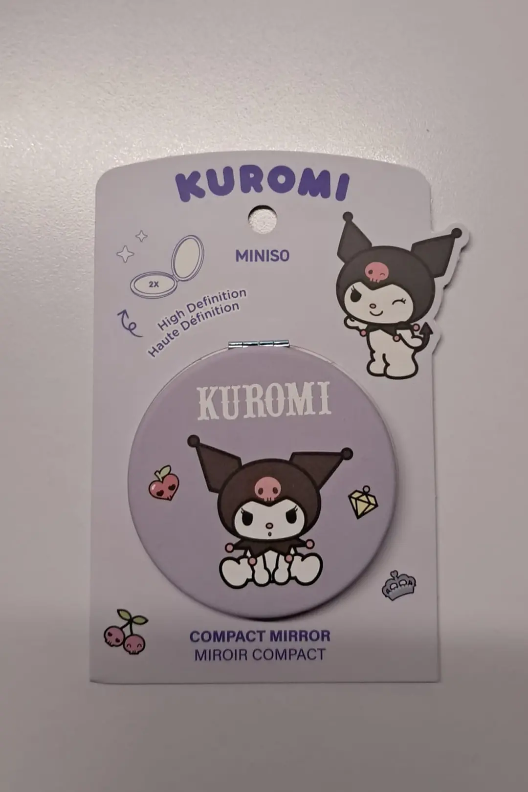 Sanrio Lisanslı Kuromi Çift Taraflı Katlanabilir Cep Aynası – Yuvarlak Tasarım