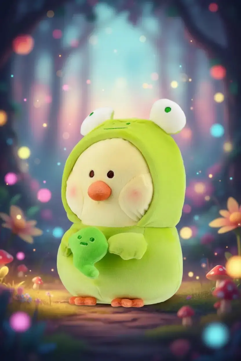 Miniso Lisanslı BIBI Tavuk Serisi Kurbağa Kostümlü Peluş Oyuncak – 23 cm