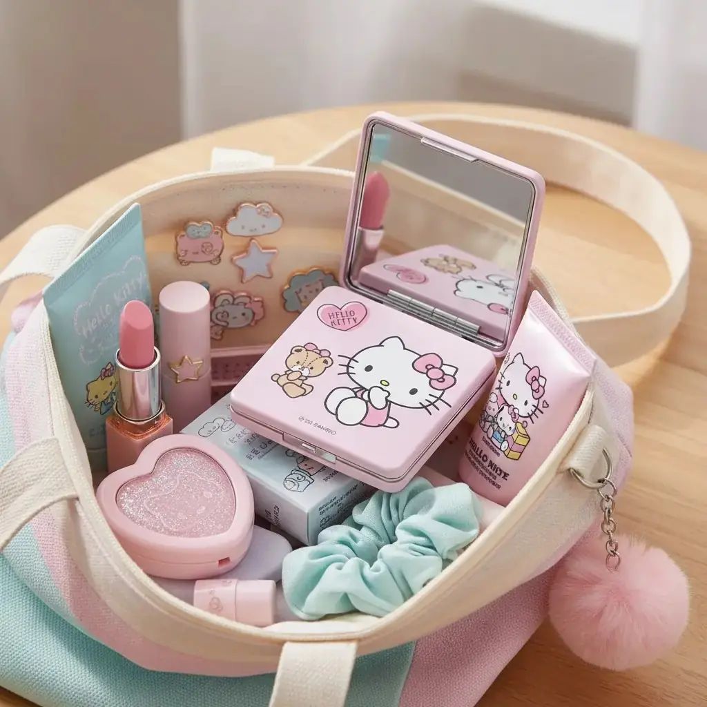 Sanrio Lisanslı Hello Kitty Çift Taraflı Katlanabilir Kompakt Makyaj Aynası