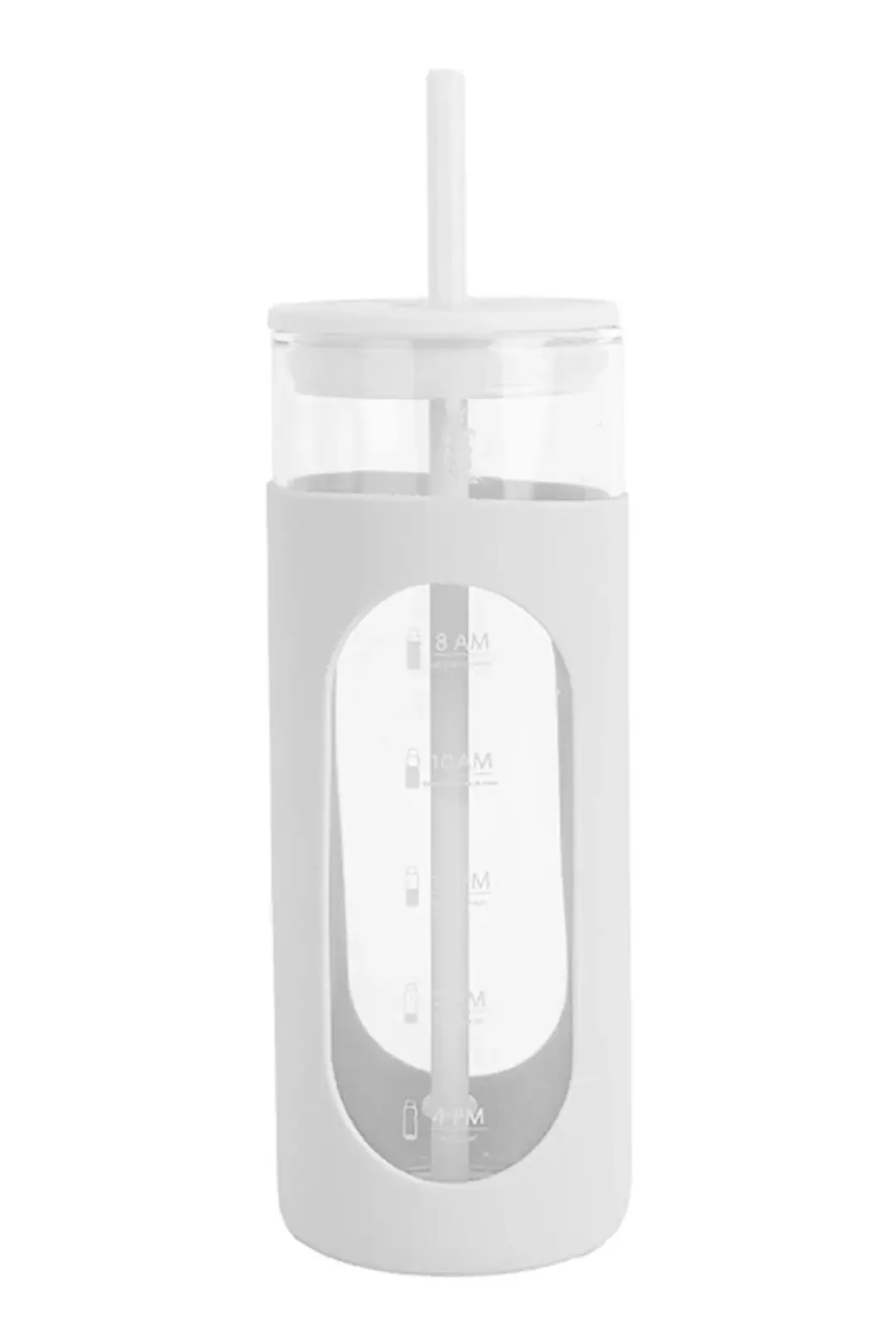 Miniso Lisanslı Silikon Kılıflı Pipetli Borosilikat Cam Şişe - Beyaz (475 ml)