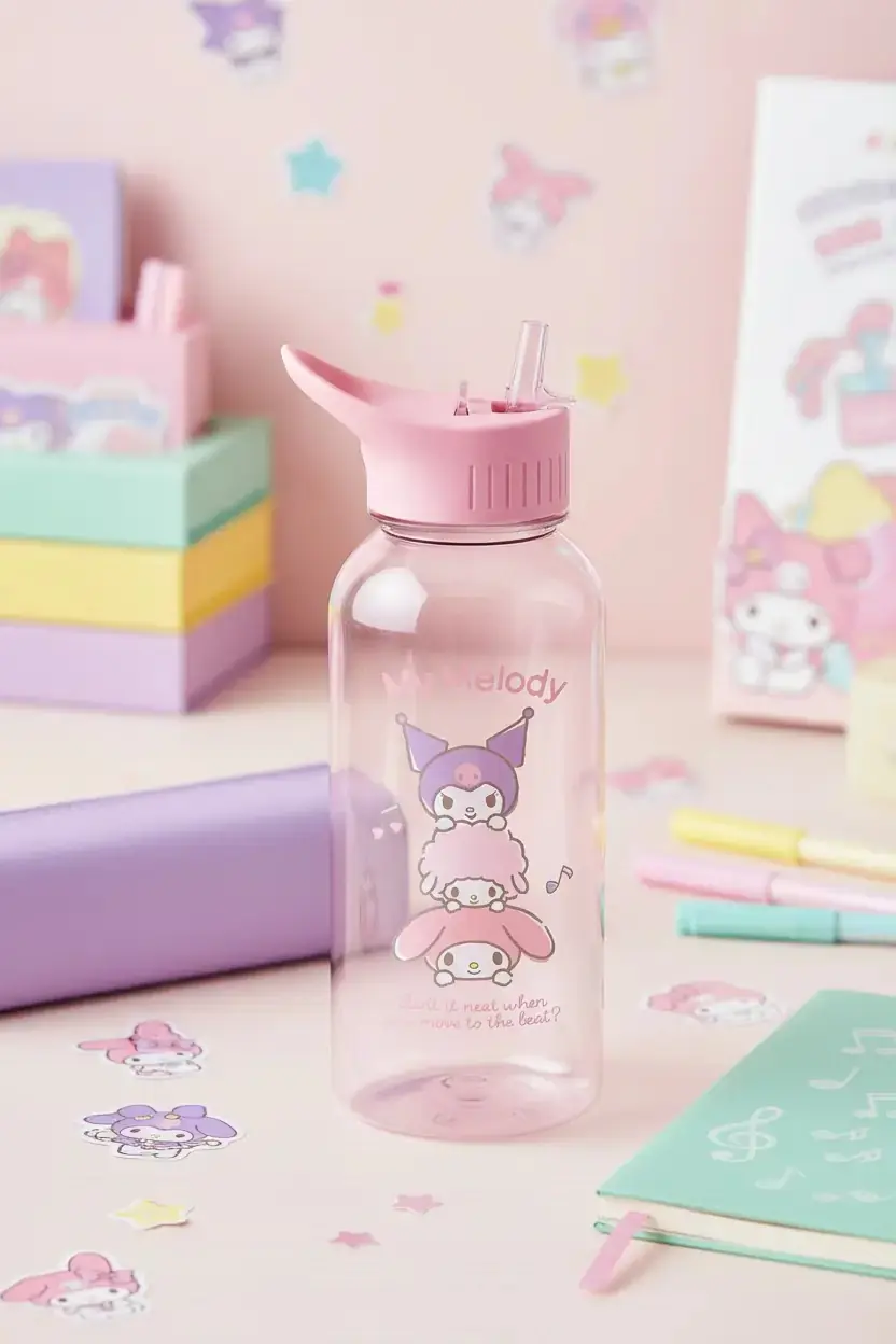 Sanrio Lisanslı Hello Kitty ve Arkadaşları Parti Serisi Saplı Pipetli Matara