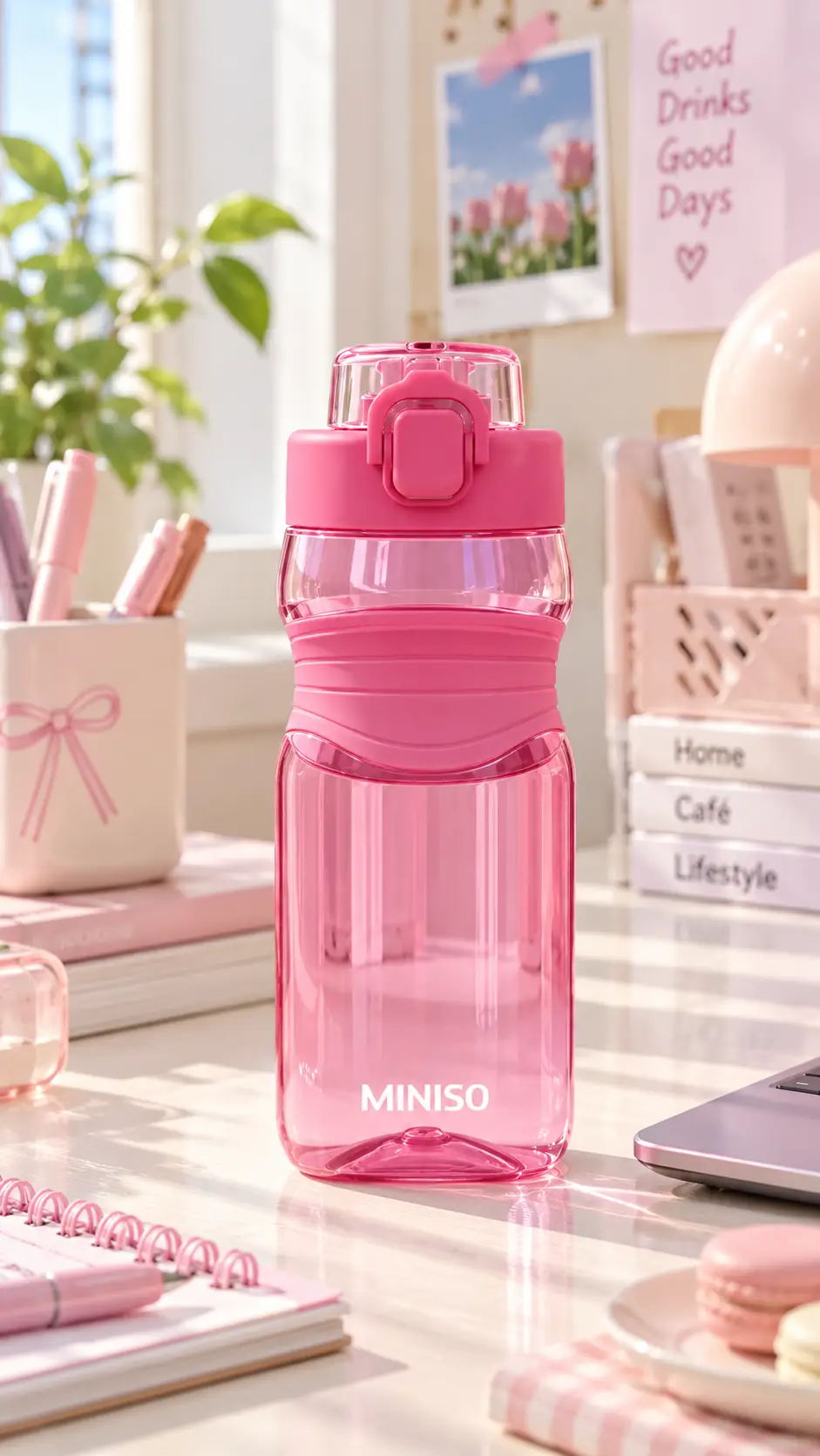 Miniso Lisanslı Outdoor Sports Tritan Matara 750 mL – Yaylı Kapaklı Saplı Tasarım