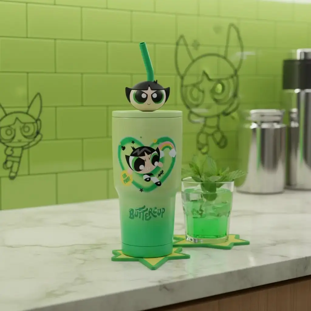 Powerpuff Girls Lisanslı Buttercup Termos 900 Ml – Pipetli Paslanmaz Çelik