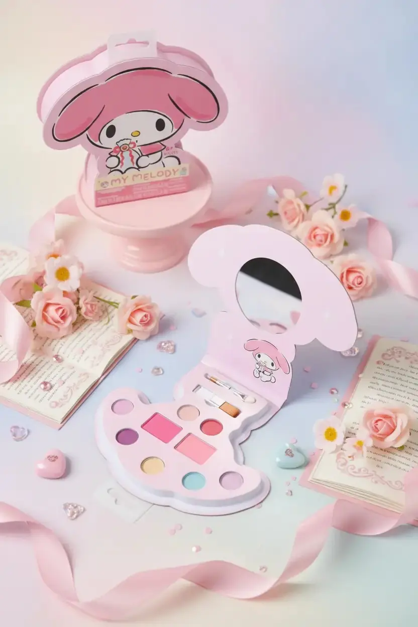 Sanrio Lisanslı My Melody Kitap Şeklinde Dudak Jeli ve Göz Farı Paleti – Pratik Makyaj