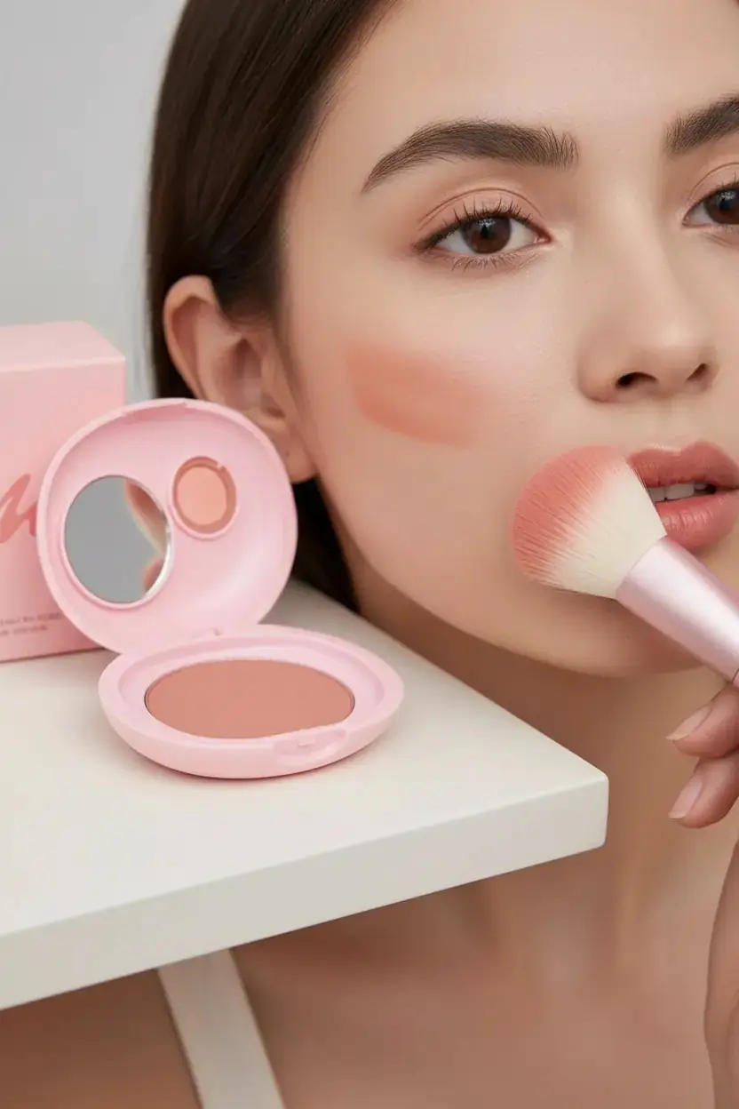 Miniso Lisanslı Minimalist Serisi Toz Allık No 10 - Sıcak Mercan Tonlu ve Dahili Aynalı İpeksi Dokulu Toz Allık