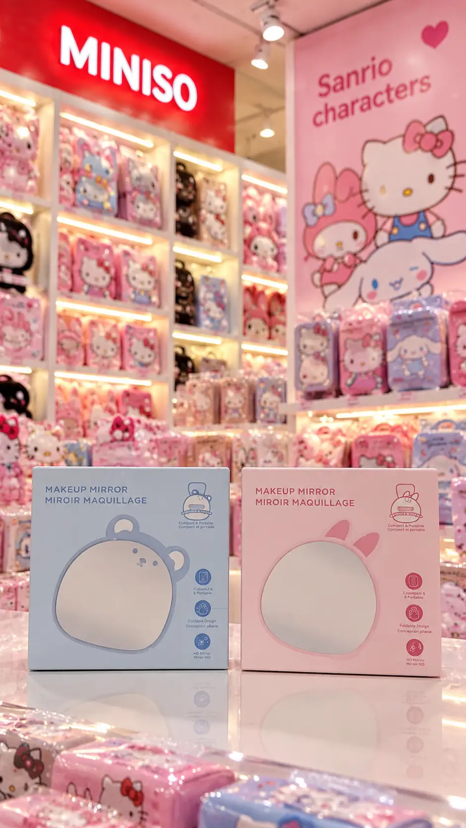 Miniso Lisanslı Mini Metal Masaüstü Makyaj Aynası – Katlanabilir Hayvan Tasarım