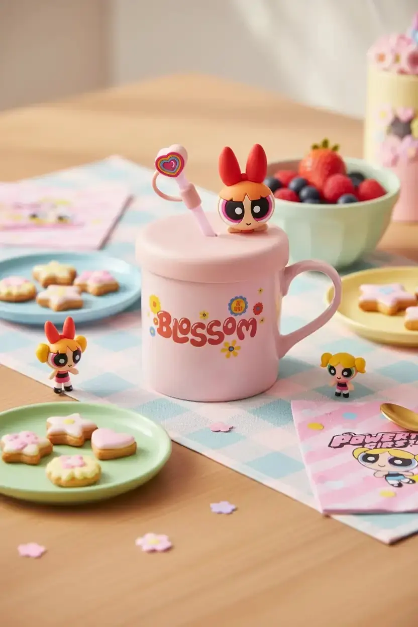 Powerpuff Girls Lisanslı Blossom Seramik Kupa 450 Ml – Pipetli Kapaklı Dekoratif Bardak