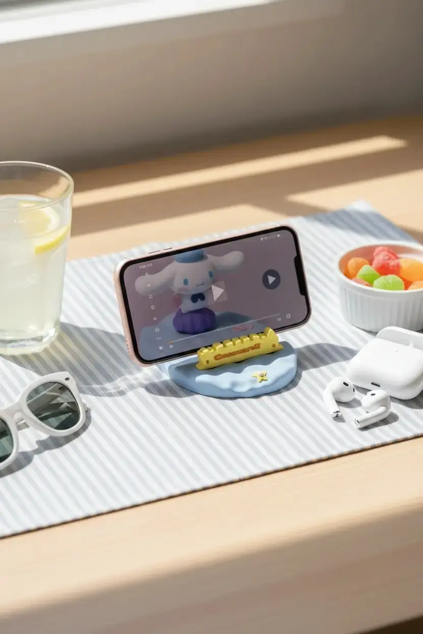 Sanrio Lisanslı Yaz Serisi Cinnamoroll Plaj Temalı Masa Üstü Telefon Tutucu ve Tablet Standı
