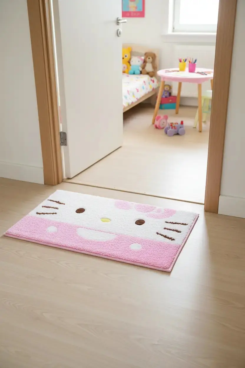 Hello Kitty Lisanslı Yer Matı (Pembe) – Kaymaz Tabanlı Yumuşak Çocuk Odası Paspası