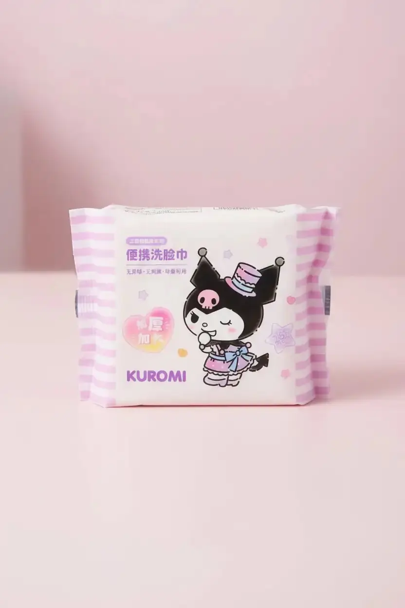 Sanrio Lisanslı Kuromi İnci Dokulu Kuru Mendil – %100 Viskon Yumuşak ve Emici Bakım Mendili (25 Adet)