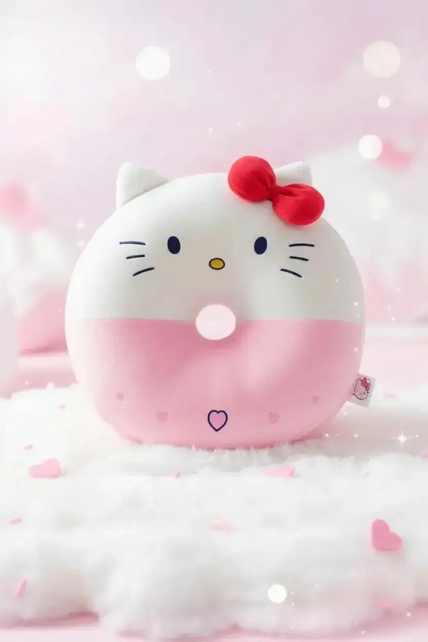 Sanrio Lisanslı Hello Kitty Yuvarlak Peluş Yastık – 40 Cm Yumuşak ve Sevimli Tasarım