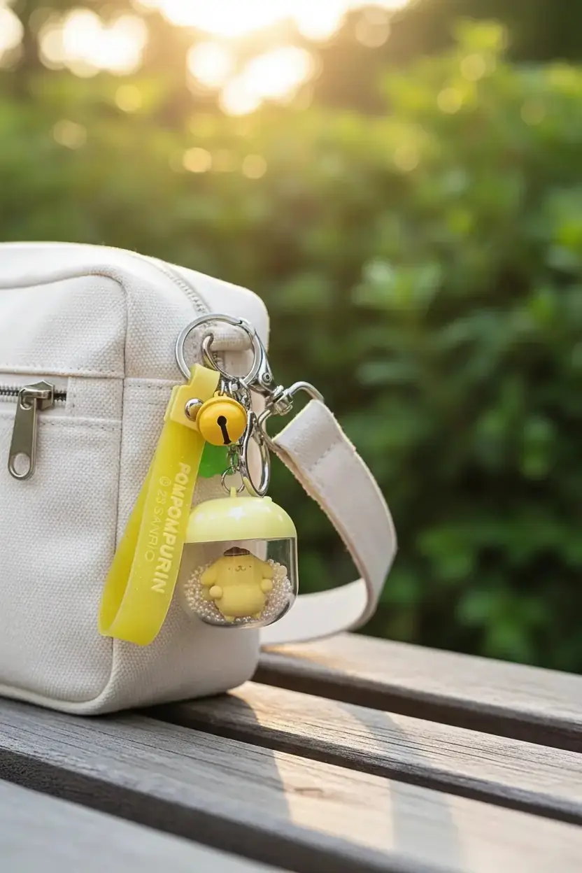 Sanrio Lisanslı Pompompurin Çiçek Perisi Serisi LED Işıklı Sallantılı Figür Anahtarlık ve Çanta Süsü