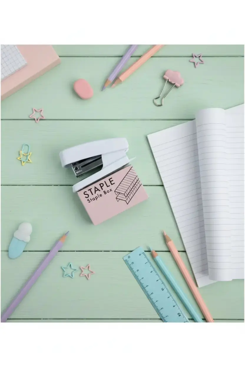 Miniso Lisanslı Basic Serisi Mini Zımba Seti – Telleriyle Birlikte Pratik Evrak Düzenleyici