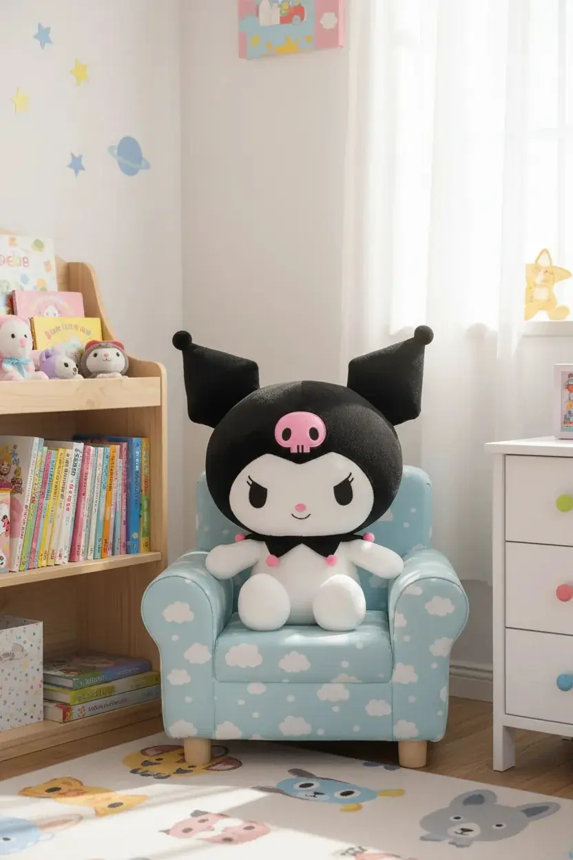 Sanrio Kuromi Lisanslı Oturan Pelüş Oyuncak – Dev Boy Yumuşak Dokulu Dekoratif Karakter Figür 40 Cm