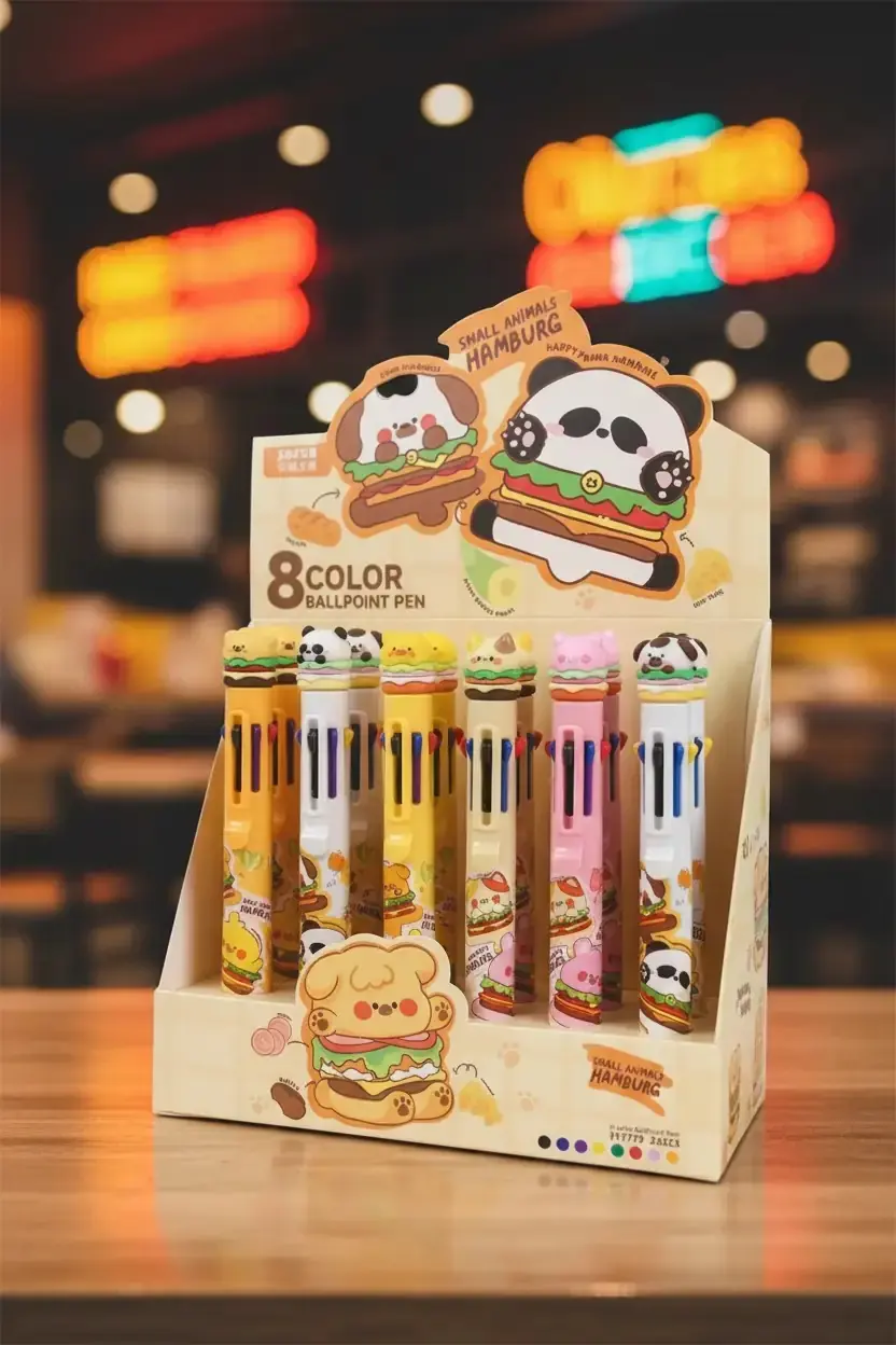 Miniso Lisanslı Sevimli Hamburger 8 Renkli Tükenmez Kalem – Çok Renkli PDQ